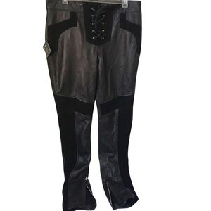 Nasty Gal NEW Leather Fabric Moto Lace-Up Front Pants Slim Ankle Zip Stretch XS